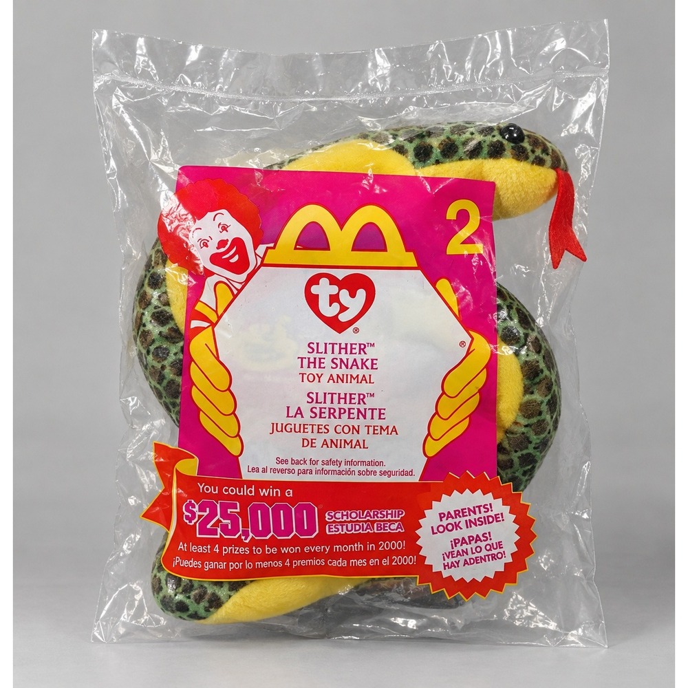 McDonalds Ty Teenie Beanie Baby Slither the Snake 2000 Sealed Toy 2 Brown Yellow